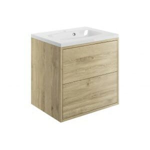 standlake 600mm 2 drawer wall hung basin unit inc basin havana oak