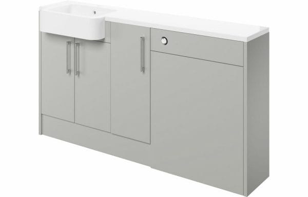 Bampton 1542mm Basin, WC & 1 Door Unit Pack (LH) - Light Grey Gloss