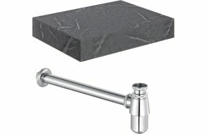Constant 600mm Wall Hung Grey Marble Basin Shelf & Chrome Bottle Trap