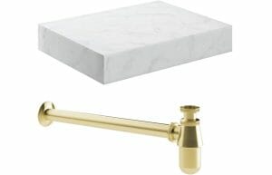 Constant 600mm Wall Hung White Marble Basin Shelf & Brushed Brass Bottle Trap