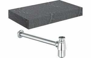 Constant 800mm Wall Hung Grey Marble Basin Shelf & Chrome Bottle Trap