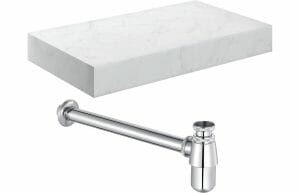 Constant 800mm Wall Hung White Marble Basin Shelf & Chrome Bottle Trap